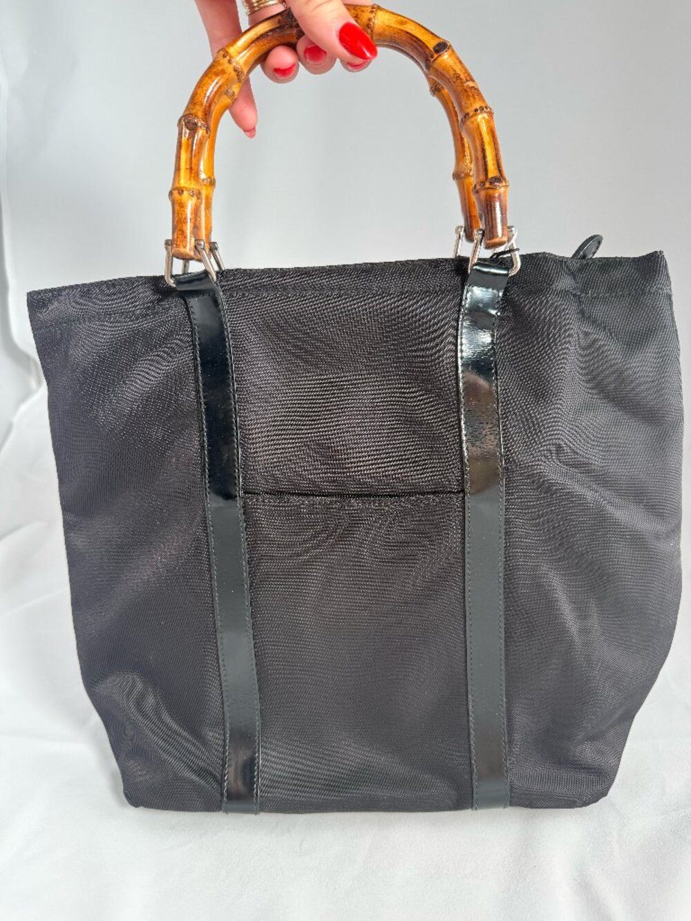 Vintage Gucci Bamboo Nylon Handbag